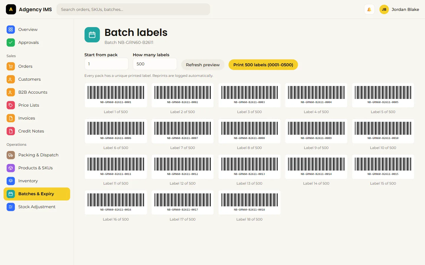 Sample inventory system concept: batch label generator